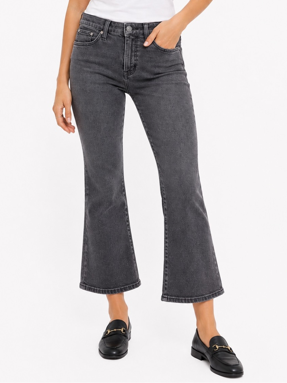 Madewell Mid-Rise Kick Out Crop Jeans 26 Soft Black Beckley Wash Flare
